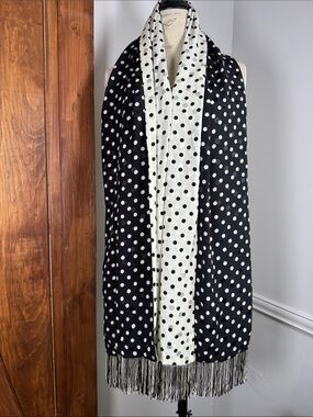 Black & White Polka Dot Long Tassels Vintage Scarf